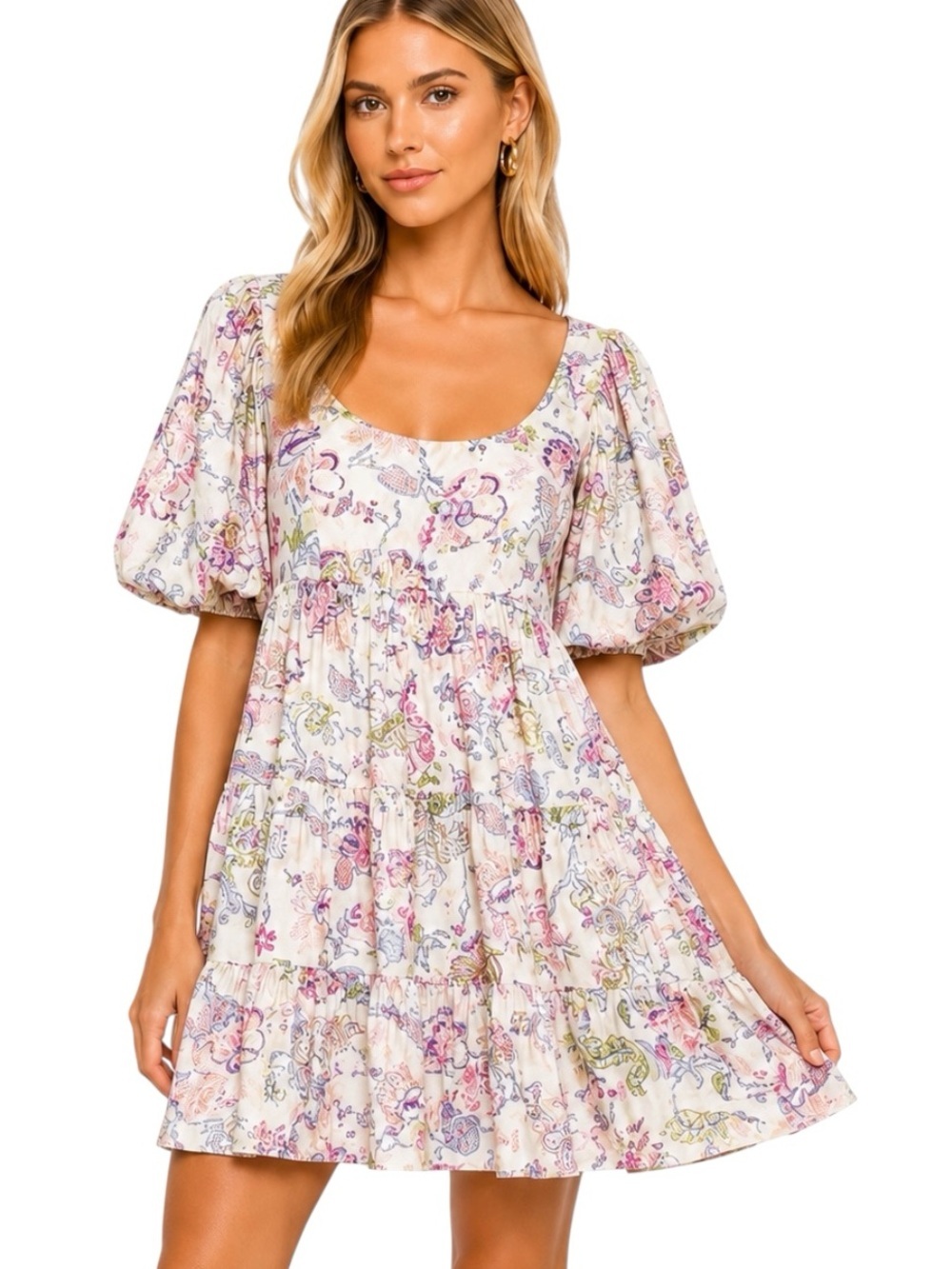 Cinq À Sept Ethel Paisley Puff Sleeve Babydoll Dress In Celeste Multi Size 4